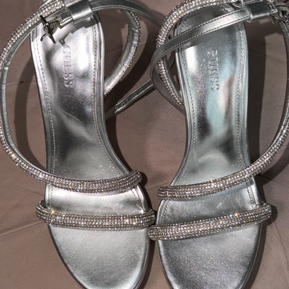 GUESS Metallic Silver Heeled Sandals